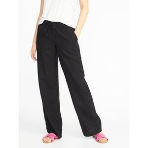 Old Navy Mid Rise Wide Leg Linen Blend Pull On Lightweight Black Pants Womens XL